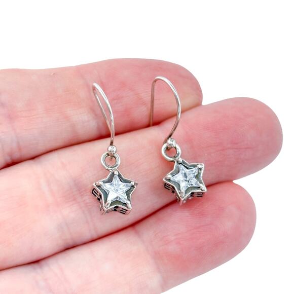 Vintage Sterling Silver Silpada Star Cubic Zirconia Dangle Earrings - Picture 1 of 8